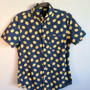J. Crew Blue and Yellow Lemon Print Casual Button Down Shirt